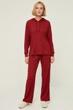 Kadın Kapüşonlu Düşük Kol Relaxed Kalıp Örme Pijama Takımı Uzun Paça Boru Paça Fonksiyonel