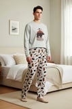 Erkek Bisiklet Yaka Uzun Kol Regular Kalıp Desenli Örme Pijama Takımı