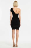Kadın Etek Bodycon Mini Elbise Asimetrik Yaka Tek Kol Örme Kumaş Cut Out Detay Simli Astarsız Kalıp