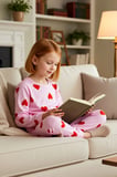 Kız Çocuk Bisiklet Yaka Standart Kol Kalp Baskılı Regular Kız Çocuk Örme Pijama Takımı %100 Pamuk