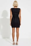Kadın Mini Bodycon Kayık Yaka Kolsuz Gofre Dokulu Örme Kumaş Düz Desen Astarsız Şık