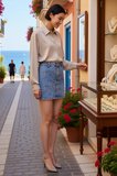 Kadın Mini Denim Etek %100 Pamuk Desenli Rigid Dokuma Yüksek Bel Kısa Kesim Günlük Konforlu Rahat