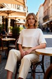 Kadın Örme Bluz Relaxed Kayık Yaka Yarasa Kol Truvakar Soft Touch İnterlok Düz Fonksiyonel
