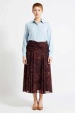 Kadın Büyük Beden Maxi Etek Tül Kumaş Etnik Desen Büzgü Detaylı Boho Chic Esnek Örme Günlük Rahat