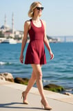 Kadın Kolsuz A-line Mini Elbise Kare Yaka Dalgıç Kumaş Elastan Karışımlı Sportswear Rahat Günlük