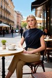 Kadın Bluz Dik Yaka Kolsuz Kuşak Detaylı Fitted Kalıp Örme Kumaş Rahat Kesim Günlük Stil Şık