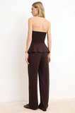 Kadın Straplez Peplum Detaylı Geniş Paça Uzun Örme Takım Soft Touch Kumaş Rahat Kesim Günlük Modern