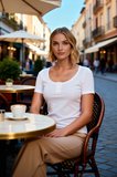 Kadın Büyük Beden Bluz Kaşkorse Havuz Yaka Kısa Kol Fitted Kalıp Düz Desen Fonksiyonel Şık