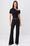 Kadın Kısa Kollu Crop Top Sedef Düğmeli Asimetrik Yaka Ribana Örme Vücuda Oturan Kesim XS Günlük
