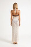 Kadın Kolsuz Halter Yaka Maxi Plaj Elbisesi Sırt Dekolteli Bodycon Triko Dokulu Astarsız Günlük