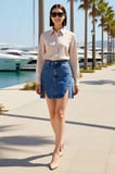Kadın Mini Denim Etek Yüksek Bel A-Line Kesim Yırtmaçlı Detaylı %100 Pamuk Günlük Rahat Modern Şık