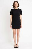 Kadın Balon Kol Bisiklet Yaka Mini Etek Bluz Takımı Dokuma Kumaş Regular Kesim Rahat Günlük Modern