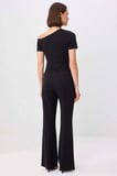 Kadın Kısa Kollu Crop Top Sedef Düğmeli Asimetrik Yaka Ribana Örme Vücuda Oturan Kesim XS Günlük
