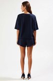 Kadın Büyük Beden Oversize T Shirt Şort Takım Bisiklet Yaka Kısa Kol Cepli Rahat Kesim Günlük Modern