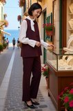 Kadın Büyük Beden Kruvaze Yelek Pantolon Dokuma Takımı Kolsuz Regular Kesim Rahat Günlük Modern