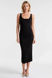 Kadın Bodycon Midi Elbise Havuz Yaka Kolsuz Düz Desen Örme Scuba Krep Astarsız Fonksiyonel