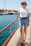 Kadın Şort Yüksek Bel Slim Kalıp Ekstra Mini Paça Kesikli Düz Desen Denim Kumaş Spor