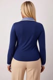 Kadın Büyük Beden Bluz Polo Yaka Uzun Kol Regular Kalıp Düz Desen Örme Kumaş Penye Süprem