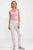 Kadın V Yaka İnce Askılı Kolsuz Dantel Detaylı Çiçekli Regular Kalıp Kaşkorse Örme Pijama Takımı