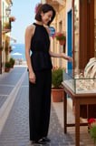 Kadın Büyük Beden Kolsuz Oversize Bluz Pantolonlu İkili Takım Beli Kuşaklı Geniş Paça Günlük Rahat