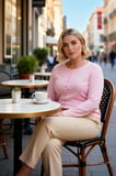 Kadın Büyük Beden Bluz Bisiklet Yaka Uzun Kol Ribana Örme Düz Desen Fitted Kalıp Düğme Detaylı