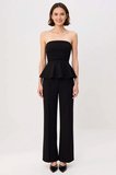 Kadın Straplez Peplum Detaylı Geniş Paça Uzun Örme Takım Soft Touch Kumaş Rahat Kesim Günlük Modern