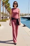 Kadın Büyük Beden Kolsuz Kayık Yaka Ribana Örme Crop Top Uzun Paça Takım Vücuda Oturan Günlük Rahat