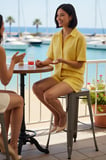 Kadın Büyük Beden Ekose Dokuma Plaj Gömlek Şort Takımı Kısa Kol Gofre Kumaş Günlük Rahat Modern