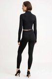 Kadın Büyük Beden Crop Spor Ceket Tayt Takım Dalgıç Kumaş Uzun Kollu Dik Yaka Fitted Kesim Günlük