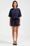 Kadın Büyük Beden Oversize T Shirt Şort Takım Bisiklet Yaka Kısa Kol Cepli Rahat Kesim Günlük Modern