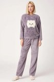 Kadın Bisiklet Yaka Düşük Kol Uzun Kollu Regular Kalıp Wellsoft Örme Pijama Takımı Estetik