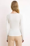 Kadın Bluz Fitted Crop Havuz Yaka Uzun Kol Fitilli Örme Kaşkorse Dokuma Dantel Detaylı Astarsız