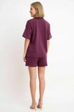 Kadın Büyük Beden Polo Yaka Kısa Kollu Oversize Ribana Örme Şort Takım Cepli Rahat Günlük Modern