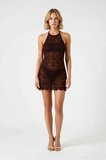 Kadın Halter Yaka Sırt Dekolteli Örme Mini Elbise Bodycon Kesim Dokulu Desen Astarsız Günlük Rahat