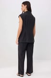 Kadın Oversize Ceket Yaka Kolsuz Dokuma Yelek Bol Paça Pantolon Takımı Liyosel Karışım Günlük Rahat