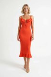 Kadın Kolsuz Bodycon Maxi Elbise Fırfırlı Yaka Detaylı Örme Kumaş Astarsız Günlük Rahat Modern Şık