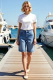 Kadın Yüksek Bel Bermuda Düz Denim Boru Paça Kısa Boy Rigid Dokuma Yaz Sezonu Modern