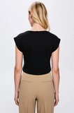 Kadın Büyük Beden Bluz Bisiklet Yaka Kısa Kol Fitted Kalıp Crop Kesim Örme Kumaş Düz Desen