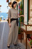 Kadın Büyük Beden Relaxed Kesim Dik Yaka Kısa Kol Boru Paça İnterlok Örme Takım Günlük Rahat Modern