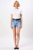 Kadın Şort Yüksek Bel Slim Kalıp Ekstra Mini Paça Kesikli Düz Desen Denim Kumaş Spor