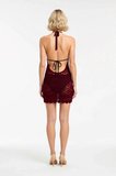 Kadın Halter Yaka Sırt Dekolteli Örme Mini Elbise Bodycon Kesim Dokulu Desen Astarsız Günlük Rahat