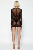 Kadın V Yaka Uzun Kol Bodycon Kalıp Mini Elbise Fonksiyonel Rahat
