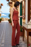 Kadın Büyük Beden Kolsuz Peplum Bluz İspanyol Paça Pantolon Takımı Havuz Yaka Viskoz Karışım Günlük