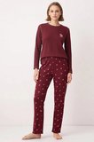 Kadın Uzun Kollu Kayık Yaka Regular Kalıp Waffle Örme Pijama Takımı Fonksiyonel Dayanıklı Şık