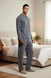 Erkek Bisiklet Yaka Standart Kol Regular Fit Örme Büyük Beden Pijama Takımı Fonksiyonel Şık