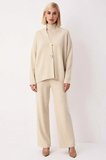 Kadın Oversize V Yaka Triko Hırka Pantolon Üç Parçalı Takım Düşük Kollu Rahat Kesim Günlük Modern