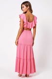 Kadın Büyük Beden Crop Top Maxi Etek Takımı Fırfırlı Yaka Kolsuz Dokuma Uzun Boy Günlük Rahat Modern
