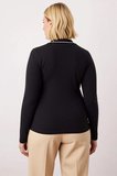 Kadın Bluz Polo Yaka Uzun Standart Kol Fitted Örme Fitilli Kaşkorse Esnek Düz Desen Regular Boy