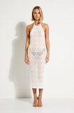 Kadın Kolsuz Halter Yaka Maxi Plaj Elbisesi Sırt Dekolteli Bodycon Triko Dokulu Astarsız Günlük