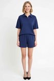 Kadın Büyük Beden Polo Yaka Kısa Kollu Oversize Ribana Örme Şort Takım Cepli Rahat Günlük Modern